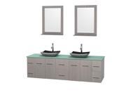 Wyndham Collection Centra 80 inch Double Bathroom Vanity in Gray Oak Green Glass Countertop Altair Black Granite Sinks and 24 inch Mirrors