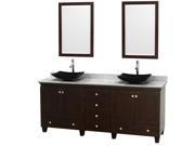 Wyndham Collection Acclaim 80 inch Double Bathroom Vanity in Espresso White Carrera Marble Countertop Arista Black Granite Sinks and 24 inch Mirrors