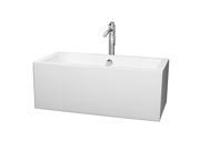 Wyndham Collection Melody 60 inch Freestanding Bathtub in White with Floor Mounted Faucet Drain and Overflow Trim in Polished Chrome