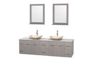 Wyndham Collection Centra 80 inch Double Bathroom Vanity in Gray Oak White Man Made Stone Countertop Arista Ivory Marble Sinks and 24 inch Mirrors
