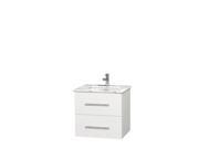 Wyndham Collection Centra 24 inch Single Bathroom Vanity in Matte White White Carrera Marble Countertop Undermount Square Sink and No Mirror