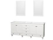 Wyndham Collection Acclaim 80 inch Double Bathroom Vanity in White No Countertop No Sinks and 24 inch Mirrors