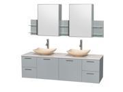 Wyndham Collection Amare 72 inch Double Bathroom Vanity in Dove Gray White Man Made Stone Countertop Arista Ivory Marble Sinks and Medicine Cabinet