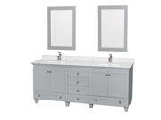 Wyndham Collection Acclaim 80 inch Double Bathroom Vanity in Oyster Gray White Carrera Marble Countertop Undermount Square Sinks and 24 inch Mirrors