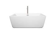 Wyndham Collection Laura 59 inch Freestanding Bathtub in White with Floor Mounted Faucet Drain and Overflow Trim in Brushed Nickel