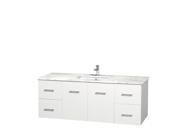 Wyndham Collection Centra 60 inch Single Bathroom Vanity in Matte White White Carrera Marble Countertop Undermount Square Sink and No Mirror