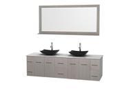 Wyndham Collection Centra 80 inch Double Bathroom Vanity in Gray Oak White Carrera Marble Countertop Arista Black Granite Sinks and 70 inch Mirror