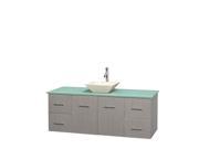 Wyndham Collection Centra 60 inch Single Bathroom Vanity in Gray Oak Green Glass Countertop Pyra Bone Porcelain Sink and No Mirror