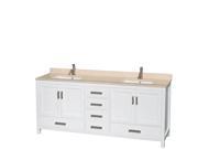 Wyndham Collection Sheffield 80 inch Double Bathroom Vanity in White Ivory Marble Countertop Undermount Square Sinks and No Mirror