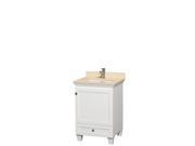Wyndham Collection Acclaim 24 inch Single Bathroom Vanity in White Ivory Marble Countertop Undermount Square Sink and No Mirror