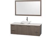 Wyndham Collection Amare 60 inch Single Bathroom Vanity in Gray Oak White Man Made Stone Countertop Arista White Carrera Marble Sink and 58 inch Mirror
