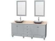 Wyndham Collection Acclaim 80 inch Double Bathroom Vanity in Oyster Gray Ivory Marble Countertop Avalon White Carrera Marble Sinks and 24 inch Mirrors
