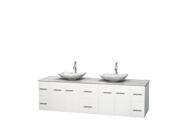 Wyndham Collection Centra 80 inch Double Bathroom Vanity in Matte White White Carrera Marble Countertop Arista White Carrera Marble Sinks and No Mirror