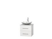 Wyndham Collection Centra 24 inch Single Bathroom Vanity in Matte White White Man Made Stone Countertop Arista White Carrera Marble Sink and No Mirror