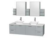 Wyndham Collection Amare 72 inch Double Bathroom Vanity in Dove Gray White Man Made Stone Countertop Pyra White Porcelain Sinks and Medicine Cabinet