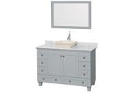 Wyndham Collection Acclaim 48 inch Single Bathroom Vanity in Oyster Gray White Carrera Marble Countertop Pyra Bone Porcelain Sink and 24 inch Mirror