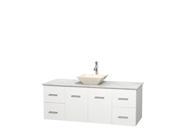 Wyndham Collection Centra 60 inch Single Bathroom Vanity in Matte White White Carrera Marble Countertop Pyra Bone Porcelain Sink and No Mirror
