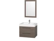 Wyndham Collection Amare 30 inch Single Bathroom Vanity in Gray Oak with Acrylic Resin Top Integrated Sink and 24 inch Mirror