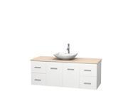 Wyndham Collection Centra 60 inch Single Bathroom Vanity in Matte White Ivory Marble Countertop Arista White Carrera Marble Sink and No Mirror