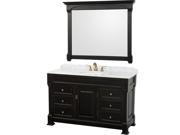 Wyndham Collection Andover 55 inch Single Bathroom Vanity in Black White Carrera Marble Countertop Undermount Oval Sink and 50 inch Mirror