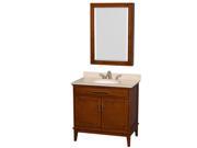 Wyndham Collection Hatton 36 inch Single Bathroom Vanity in Light Chestnut Ivory Marble Countertop Undermount Oval Sink and Medicine Cabinet