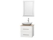 Wyndham Collection Centra 24 inch Single Bathroom Vanity in Matte White Ivory Marble Countertop Avalon White Carrera Marble Sink and 24 inch Mirror