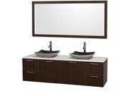 Wyndham Collection Amare 72 inch Double Bathroom Vanity in Espresso with White Man Made Stone Top with Black Granite Sinks and 70 inch Mirror