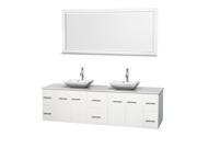 Wyndham Collection Centra 80 inch Double Bathroom Vanity in Matte White White Man Made Stone Countertop Avalon White Carrera Marble Sinks and 70 inch Mirr