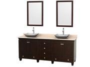 Wyndham Collection Acclaim 80 inch Double Bathroom Vanity in Espresso Ivory Marble Countertop Avalon White Carrera Marble Sinks and 24 inch Mirrors
