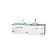 Wyndham Collection Centra 80 inch Double Bathroom Vanity in Matte White Green Glass Countertop Pyra Bone Porcelain Sinks and No Mirror