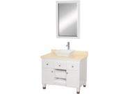 Wyndham Collection Premiere 36 inch Single Bathroom Vanity in White Ivory Marble Countertop Pyra White Porcelain Sink and 24 inch Mirror