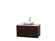 Wyndham Collection Centra 42 inch Single Bathroom Vanity in Espresso Ivory Marble Countertop Arista White Carrera Marble Sink and No Mirror