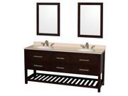 Wyndham Collection Natalie 72 inch Double Bathroom Vanity in Espresso Ivory Marble Countertop Undermount Oval sinks and 24 inch Mirrors