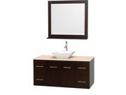 Wyndham Collection Centra 48 inch Single Bathroom Vanity in Espresso Ivory Marble Countertop Pyra White Porcelain Sink and 36 inch Mirror