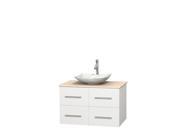 Wyndham Collection Centra 36 inch Single Bathroom Vanity in Matte White Ivory Marble Countertop Arista White Carrera Marble Sink and No Mirror