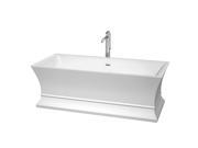 Wyndham Collection Jamie 67 inch Freestanding Bathtub in White with Floor Mounted Faucet Drain and Overflow Trim in Polished Chrome