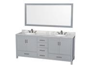 Wyndham Collection Sheffield 80 inch Double Bathroom Vanity in Gray White Carrera Marble Countertop Undermount Oval Sinks and 70 inch Mirror
