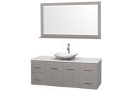 Wyndham Collection Centra 60 inch Single Bathroom Vanity in Gray Oak White Man Made Stone Countertop Arista White Carrera Marble Sink and 58 inch Mirror