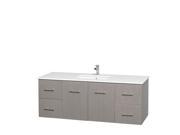 Wyndham Collection Centra 60 inch Single Bathroom Vanity in Gray Oak White Man Made Stone Countertop Undermount Square Sink and No Mirror