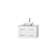 Wyndham Collection Centra 36 inch Single Bathroom Vanity in Matte White White Man Made Stone Countertop Pyra White Porcelain Sink and No Mirror