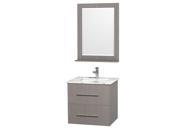 Wyndham Collection Centra 24 inch Single Bathroom Vanity in Gray Oak White Carrera Marble Countertop Square Porcelain Undermount Sink and 24 inch Mirror