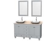 Wyndham Collection Acclaim 60 inch Double Bathroom Vanity in Oyster Gray Ivory Marble Countertop Avalon White Carrera Marble Sinks and 24 inch Mirrors