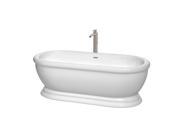 Wyndham Collection Mary 68 inch Freestanding Bathtub in White with Floor Mounted Faucet Drain and Overflow Trim in Brushed Nickel