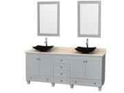 Wyndham Collection Acclaim 80 inch Double Bathroom Vanity in Oyster Gray Ivory Marble Countertop Arista Black Granite Sinks and 24 inch Mirrors