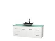Wyndham Collection Centra 60 inch Single Bathroom Vanity in Matte White Green Glass Countertop Altair Black Granite Sink and No Mirror
