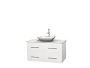 Wyndham Collection Centra 42 inch Single Bathroom Vanity in Matte White White Carrera Marble Countertop Avalon White Carrera Marble Sink and No Mirror