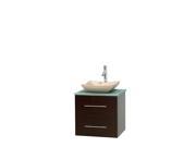 Wyndham Collection Centra 24 inch Single Bathroom Vanity in Espresso Green Glass Countertop Avalon Ivory Marble Sink and No Mirror