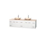 Wyndham Collection Centra 80 inch Double Bathroom Vanity in Matte White Ivory Marble Countertop Arista Ivory Marble Sinks and No Mirror