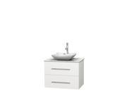 Wyndham Collection Centra 30 inch Single Bathroom Vanity in Matte White White Carrera Marble Countertop Avalon White Carrera Marble Sink and No Mirror