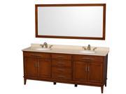 Wyndham Collection Hatton 80 inch Double Bathroom Vanity in Light Chestnut Ivory Marble Countertop Undermount Oval Sinks and 70 inch Mirror